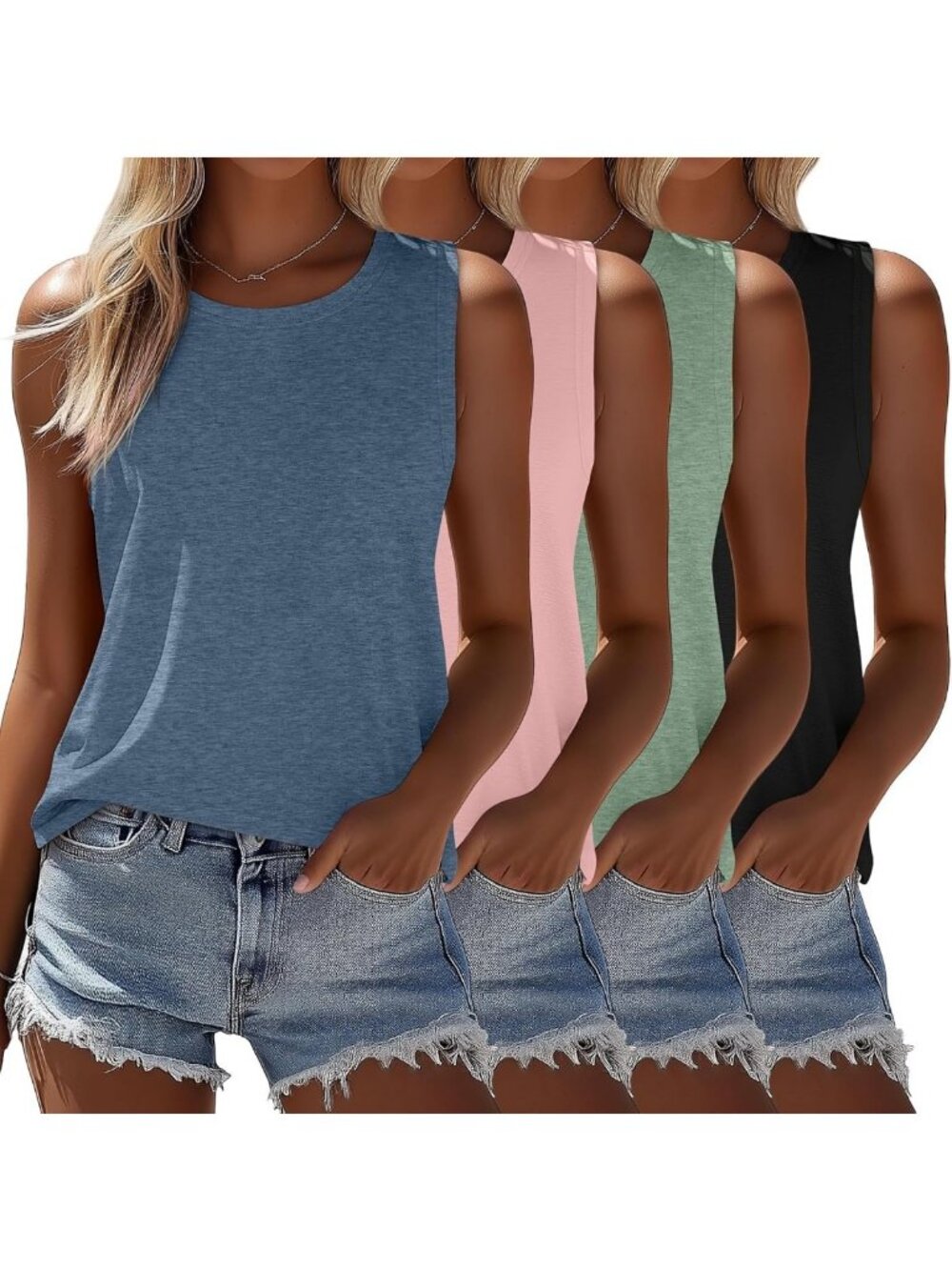 4 Pack Women's Sleeveless Loose Fit Tops - Casual, Lightweight, Summer
